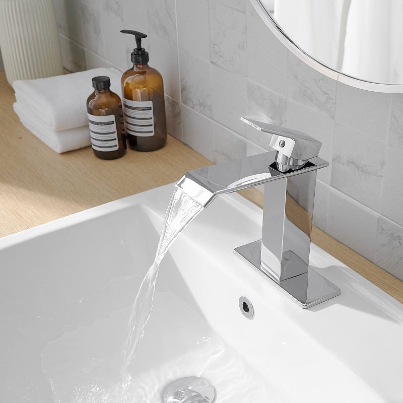 BATHLAVISH Chrome Bathroom Faucet, Modern Bathroom Faucet, Bathroom Sink Faucet 1 Hole, Waterfall Spout Single Handle Polished Chrome Vanity Lavatory RV with Pop Up Drain Parts with Overflow - Image 3